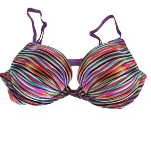 Victoria’s Secret fabulous bra 34C plunge push-up purple multicolored striped